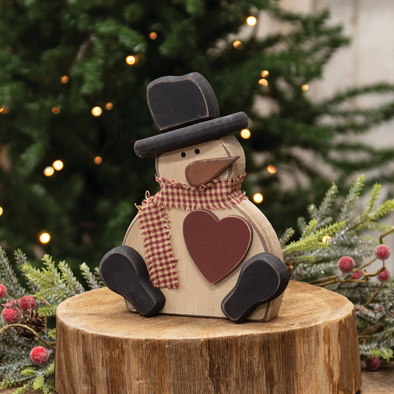 Chunky Wooden Snowman with Heart Sitter – Saltbox Primitives