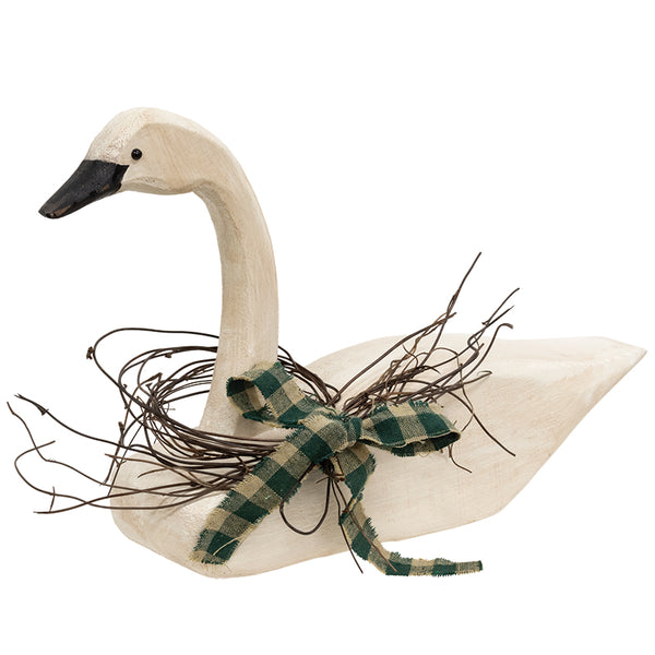 Distressed Wooden Carved Look Swan