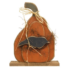 Rustic Wood Layered Pumpkin w/Crow Sign on Base