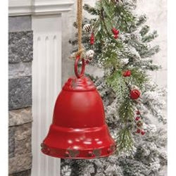 Distressed Red Metal Bell w/Jute Hanger, Large