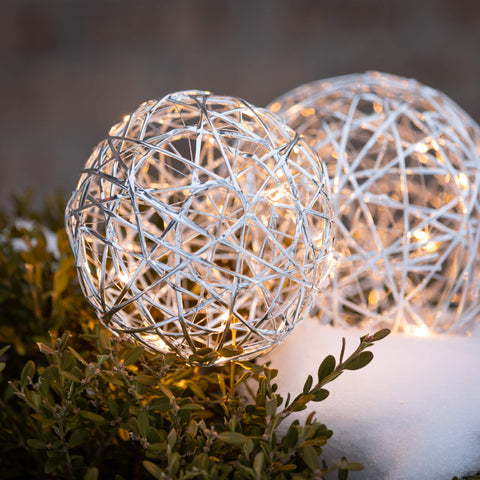 Lighted Silver Hanging Globes -   Small