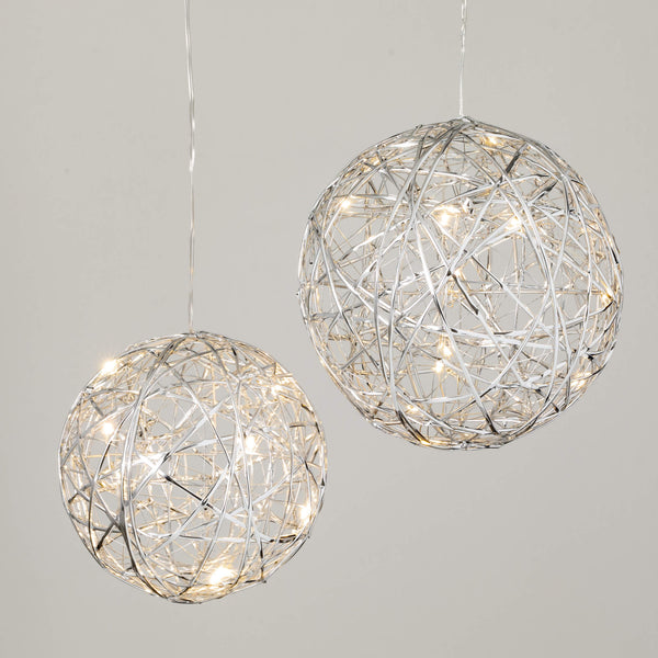 Lighted Silver Hanging Globes -   Small