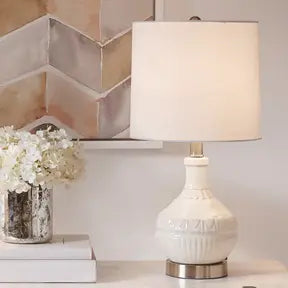 Ceramic White Base Nightstand Table Lamp (Not Available For Shipping)