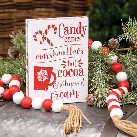 Candy Canes, Marshmallows, Hot Cocoa Wooden Block Sign