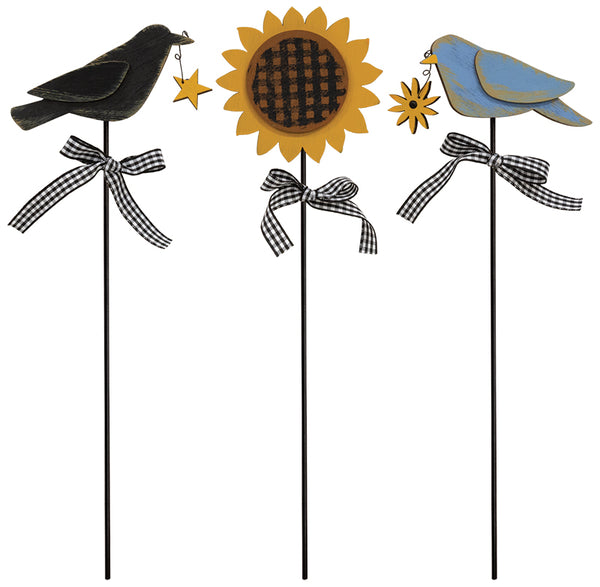 Bluebird, Crow & Sunflower Plant Pick