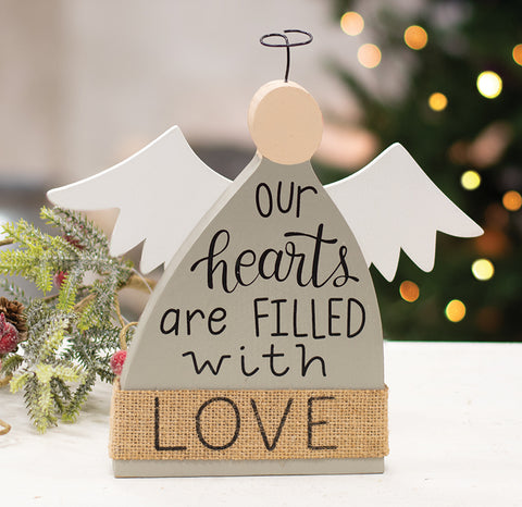 Our Hearts Are Filled With Love Wooden Angel Sitter