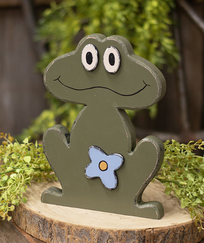Rustic Wood Smiling Flower Frog Sitter