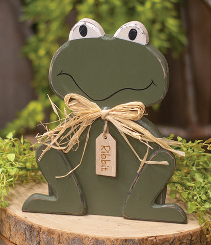 Rustic Wood "Ribbit" Frog Sitter