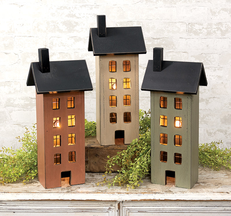 Distressed Wooden Primitive Saltbox House - 17.5"H - 3 Asstd.