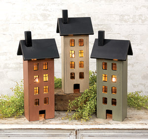 Distressed Wooden Primitive Saltbox House - 17.5"H - 3 Asstd.