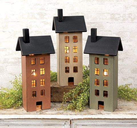Distressed Wooden Primitive Saltbox House - 17.5"H - 3 Asstd.