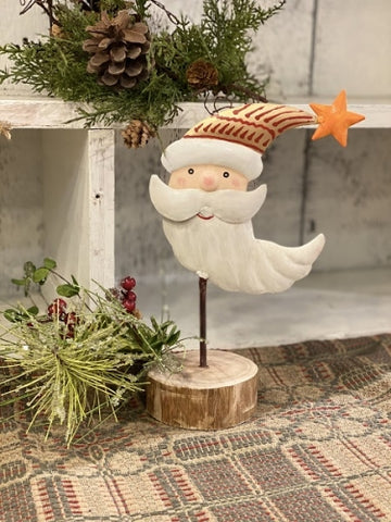 Cresent Santa on Wooden Base - metal
