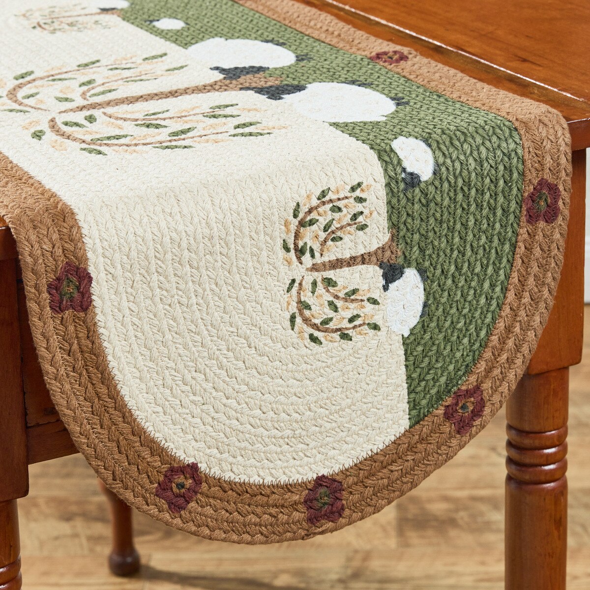 Willow and Sheep Printed Braided Table Runner  36"