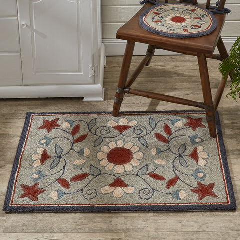 Gray Floral Hooked Rug  2 X 3