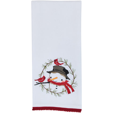 Snowman and Pine Wreath Dishtowel