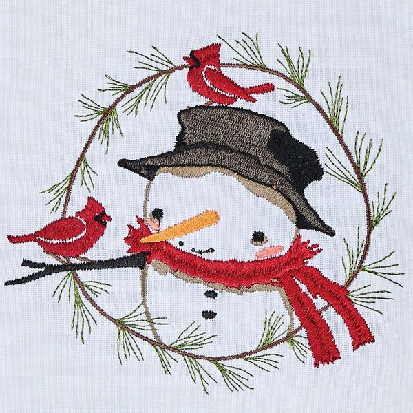 Snowman and Pine Wreath Dishtowel