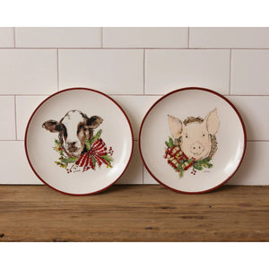 Dinner Plate - Farmhouse Christmas, Cow and Pig"""