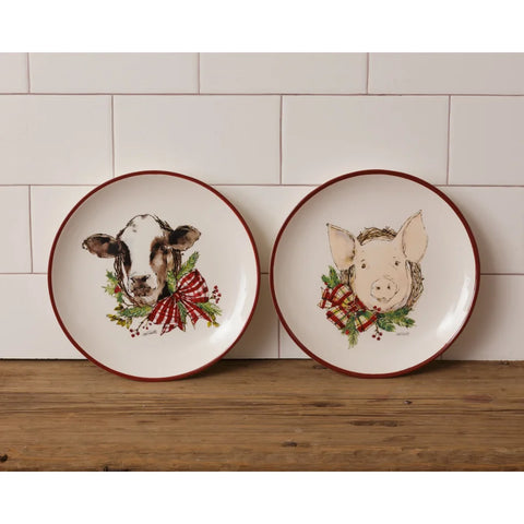 Farmhouse Christmas Cow or Pig Plate