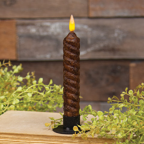 Burnt Mustard Vintage Twist Flicker Flame Timer Taper, 6.25"