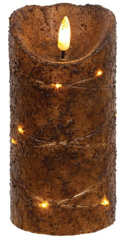 Burnt Mustard LED Wrapped Flicker Flame Timer Pillar, 6"