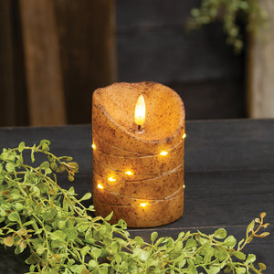 Burnt Ivory LED Wrapped Flicker Flame Timer Pillar, 4"