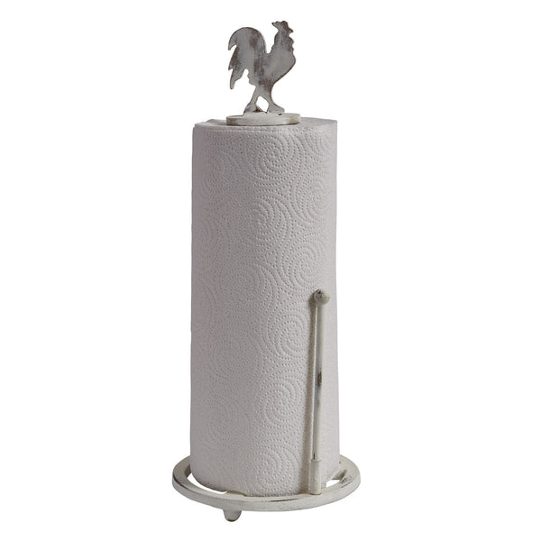 Rooster Wood Paper Towel Holder Distressed Cream