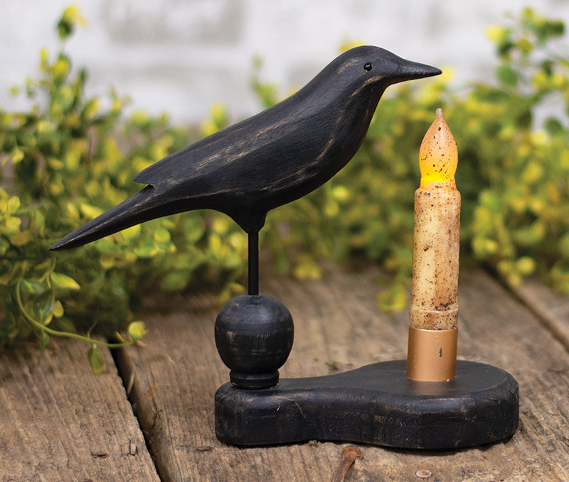 Wooden Crow Pedestal With Taper Holder