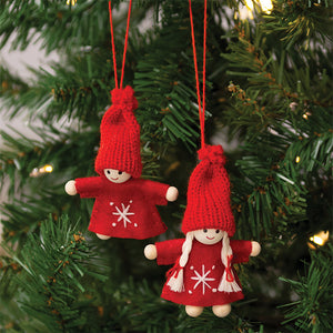 Mini Snowflake Stitched Wooden Doll Ornament, 2 Asstd.