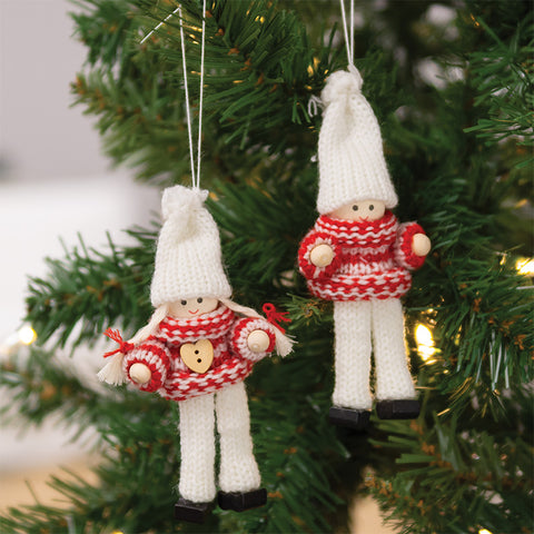Mini Red/White Heart Wooden Doll Ornament, 2 Asstd.