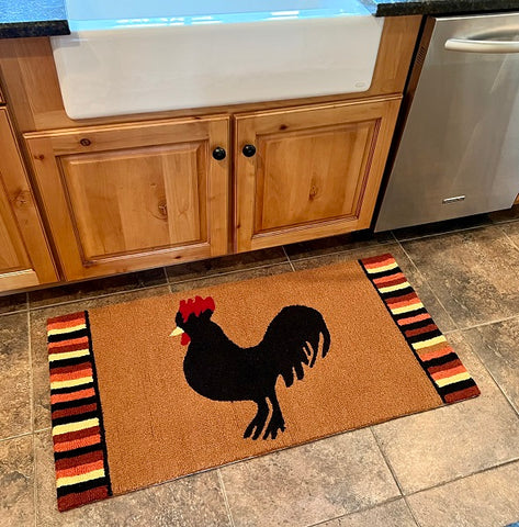 Rooster Hooked Rug 24x48