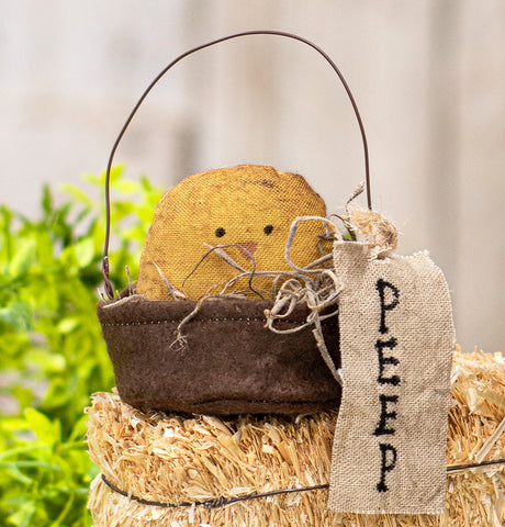 Primitive Fabric Chick In Peep Basket