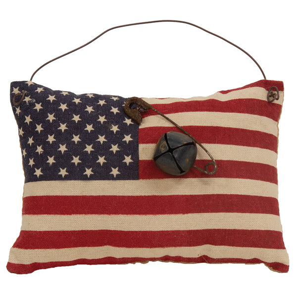 Stuffed Primitive American Flag Ornament With Rusty Bell