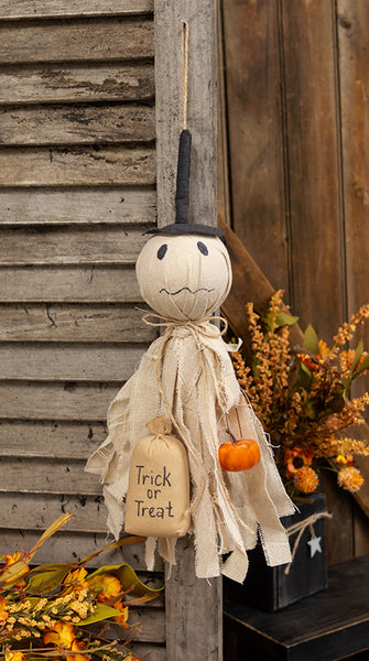 Trick Or Treat Ghost Hanger With Pumpkin