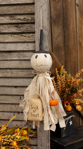 Trick Or Treat Ghost Hanger With Pumpkin