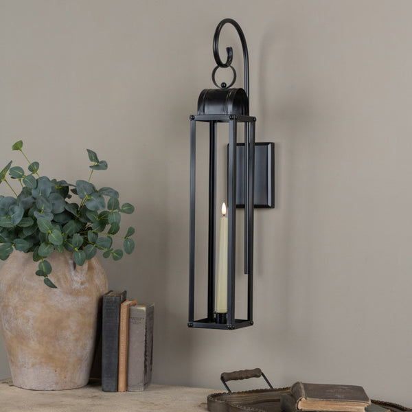 Black Taper Candle Lantern W/Bracket