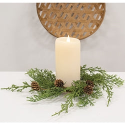 Western Cedar & Pinecone Candle Ring, 6.5"