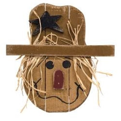 Rustic Wood Hanging Happy Scarecrow Head