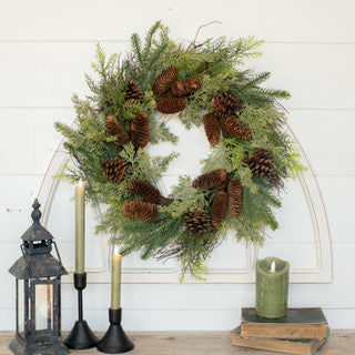 24" Mixed Cedar & Pine W / Pinecones Wreath