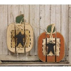 Rustic Wood Slat Pumpkin with Black Star