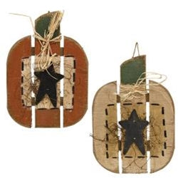 Rustic Wood Slat Pumpkin with Black Star