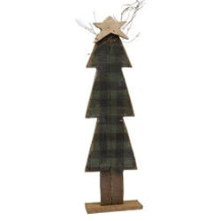 Rustic Wood Green & Black Buffalo Check Christmas Tree on Base, Large