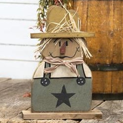 Wooden Scarecrow w/ Green Overalls on Base