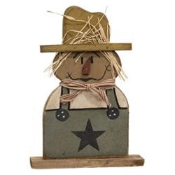 Wooden Scarecrow w/ Green Overalls on Base