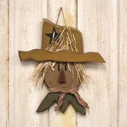 Rustic Wood Frilled Collar Hanging Scarecrow Head