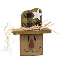 Rustic Wood Mustard & Black Buffalo Check Hat Blockhead Scarecrow