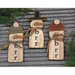Hanging Lath "Brr" Top Hat or Beanie Snowman, 3 Asstd.