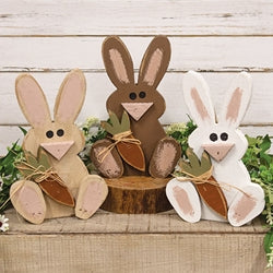 Rustic Wood Sitting Baby Bunny w/Carrot