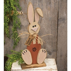 Wooden Sitting "Happy Spring" Bunny on Base