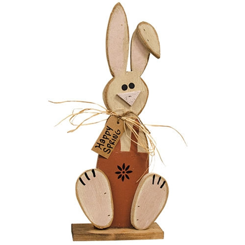 Wooden Sitting "Happy Spring" Bunny on Base