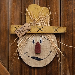 Rustic Wood "Happy Fall Y'all" Hanging Scarecrow Head